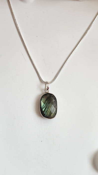 Sterling silver s925 pendant necklace natural Labradorite gemstone