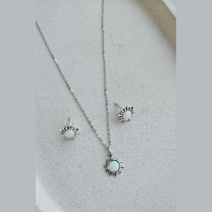 Sterling silver s925 earrings pendant set opal Sun