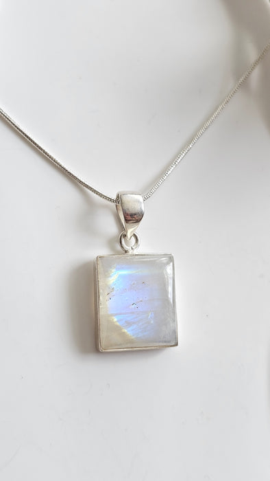 Sterling silver s925 pendant necklace Large Moonstone square