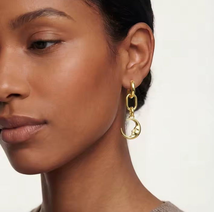 Sterling silver s925 earrings gold plated drop hoop moon sun