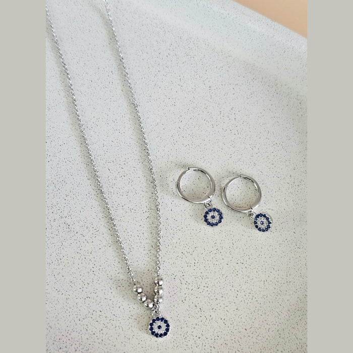 Sterling silver s925 necklace earrings set CZ Devil’s Eye gift 🎁