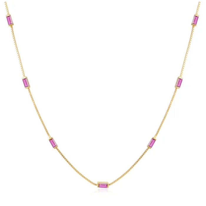 Sterling silver s925 gold plated necklace Zirconia rectangle pink Gift 💝