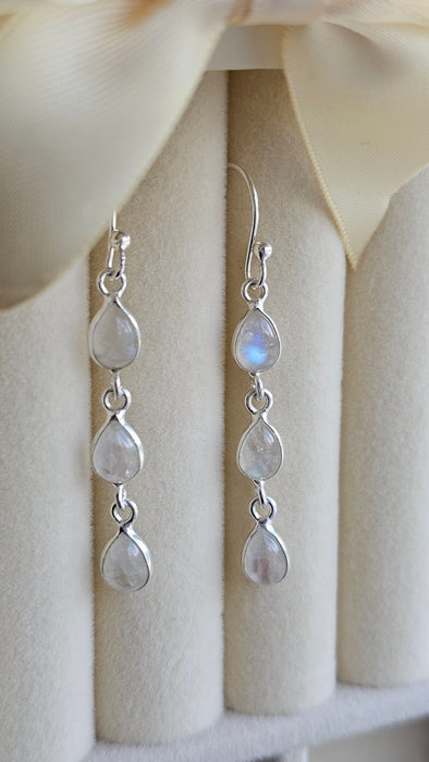 Sterling silver s925 earrings drop natural moonstone bridal