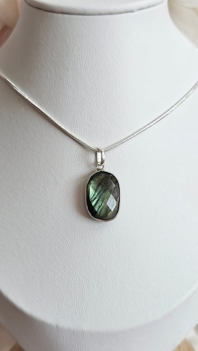 Sterling silver s925 pendant necklace natural Labradorite gemstone