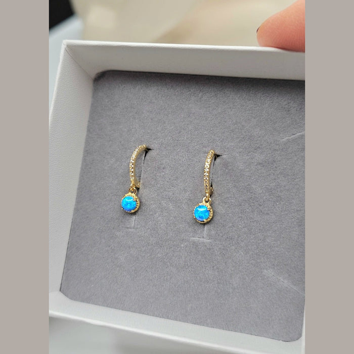 Sterling silver s925 gold plated earrings blue opal zirconia Gift 🎁