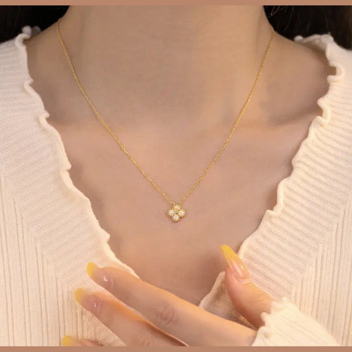 Sterling silver s925 gold plated pendant necklace Opal clover