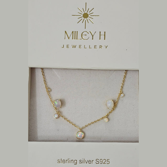 Sterling silver s925 gold plated earrings necklace set opal
