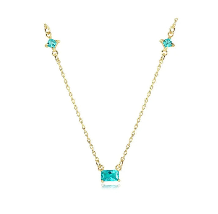 Sterling silver s925 gold plated necklace green zirconia