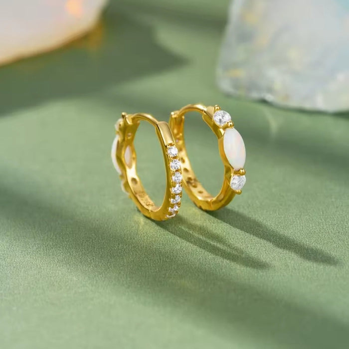 Sterling silver s925 gold plated hoop earrings CZ opal