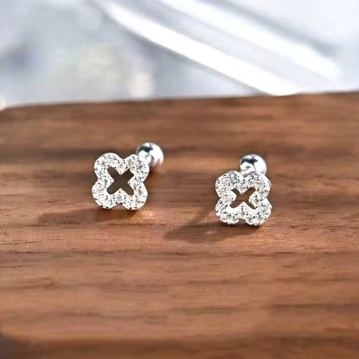 Sterling silver s925 earrings zirconia clover ball back