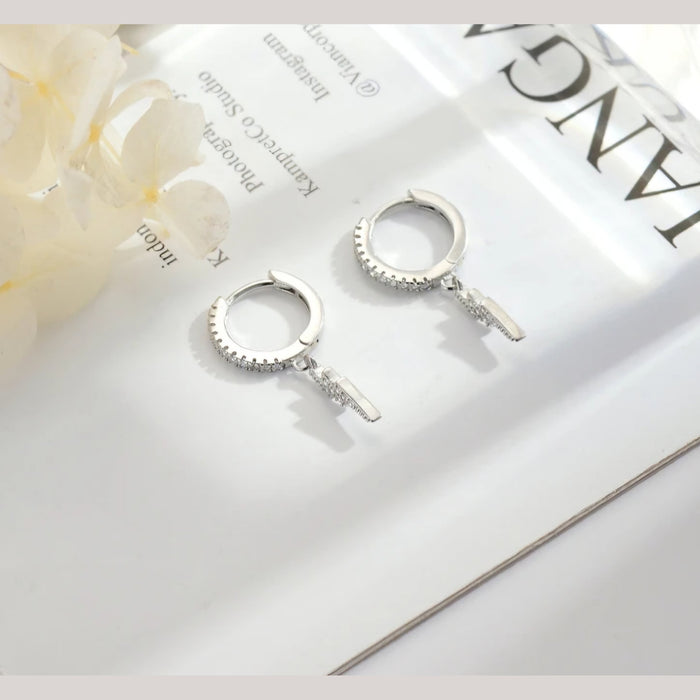 Sterling silver s925 earrings hoop lightning CZ