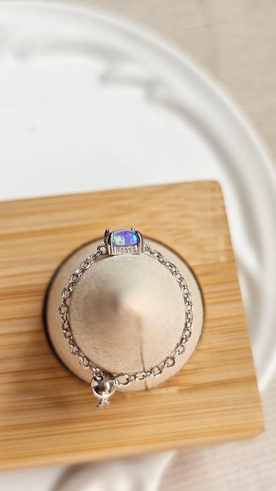 Sterling silver s925 ring purple 💜 opal chain adjustable