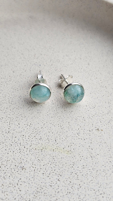 Sterling silver s925 earrings green moonstone stud
