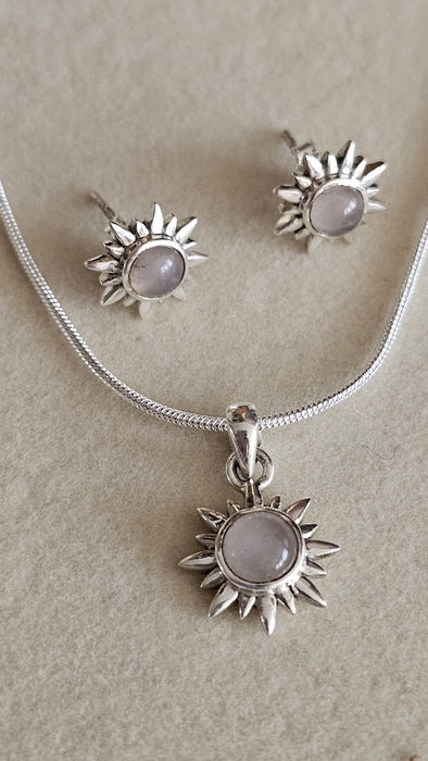 Sterling silver S925 nude Moonstone jewelry set Sun , earrings and pendant necklace