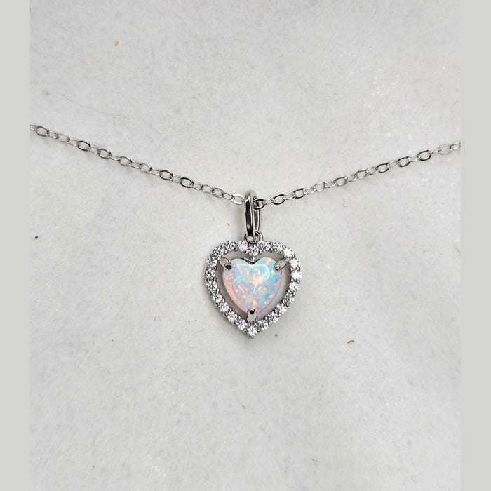 Sterling silver s925 pendant necklace Opal zirconia heart zirconia Gift 🎁