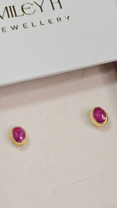 Sterling silver s925 earrings gold plated ruby