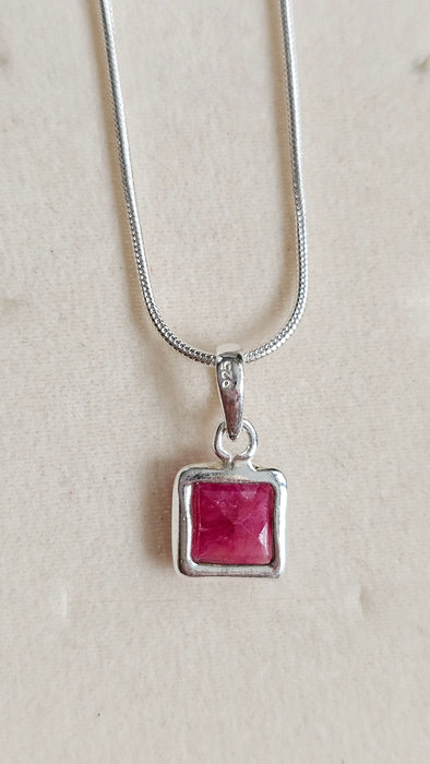 Sterling silver s925 pendant necklace Ruby square gemstone