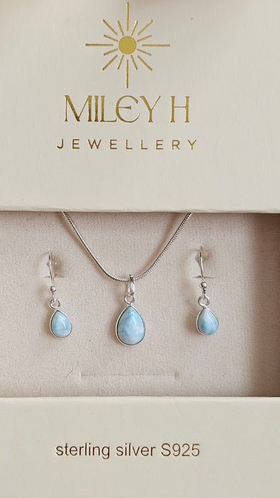 Sterling silver s925 Larimar earrings pendant necklace set