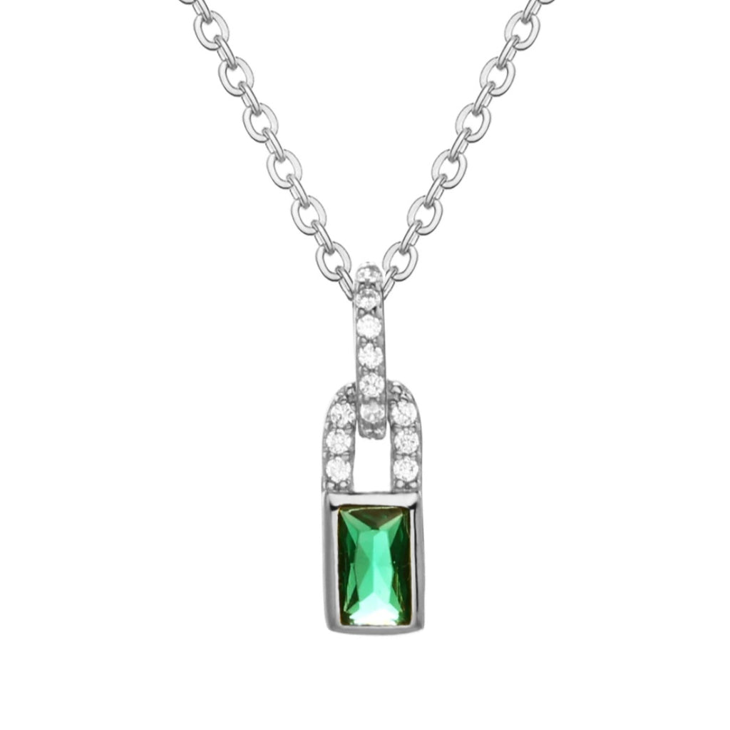 Sterling silver s925 pendant necklace green CZ