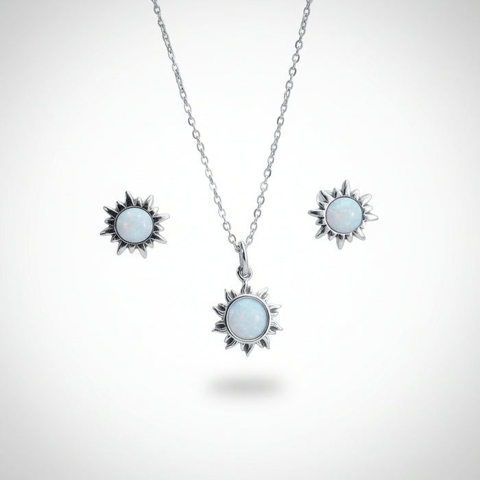 Sterling silver s925 earrings pendant set opal Sun