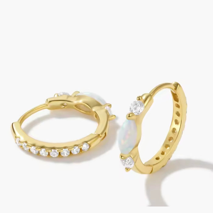 Sterling silver s925 gold plated hoop earrings CZ opal