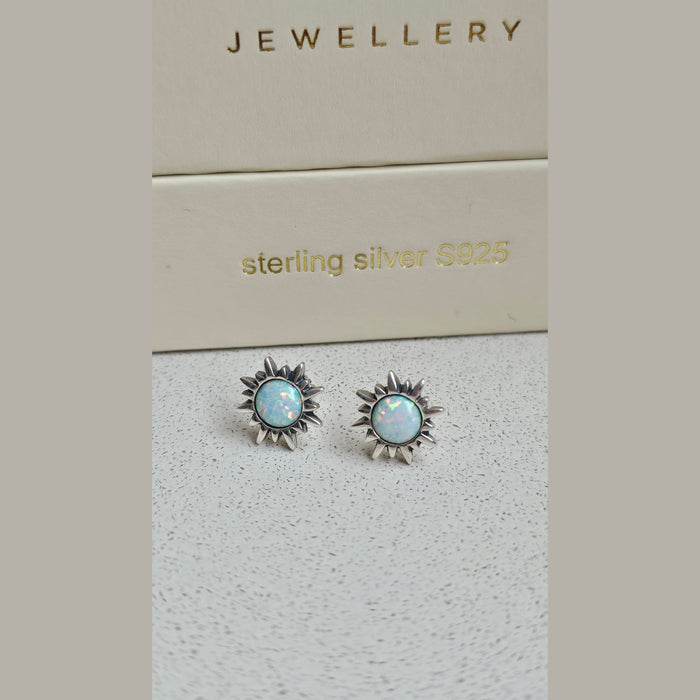 Sterling silver s925 earrings Opal sun stud