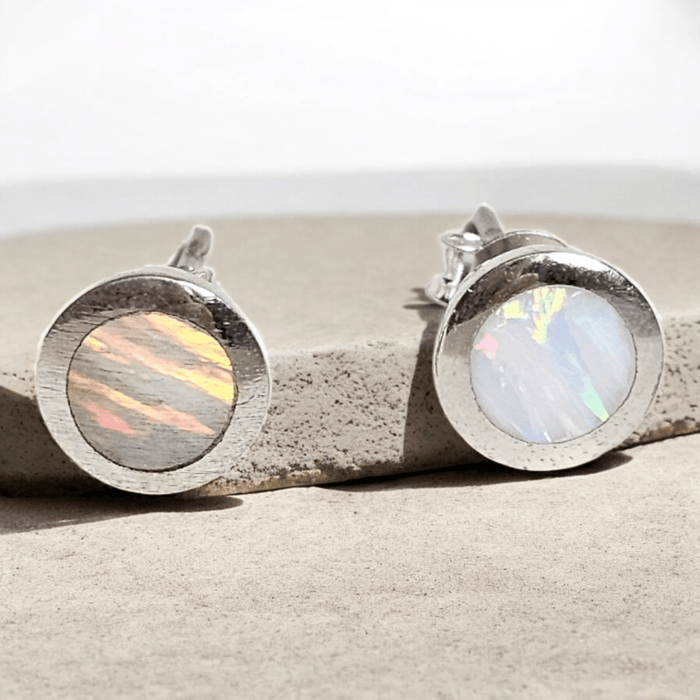 Sterling silver s925 earrings Opal round stud Gift 🎁