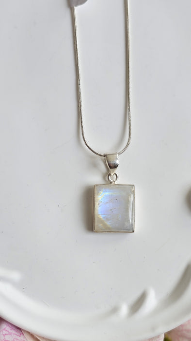Sterling silver s925 pendant necklace Large Moonstone square