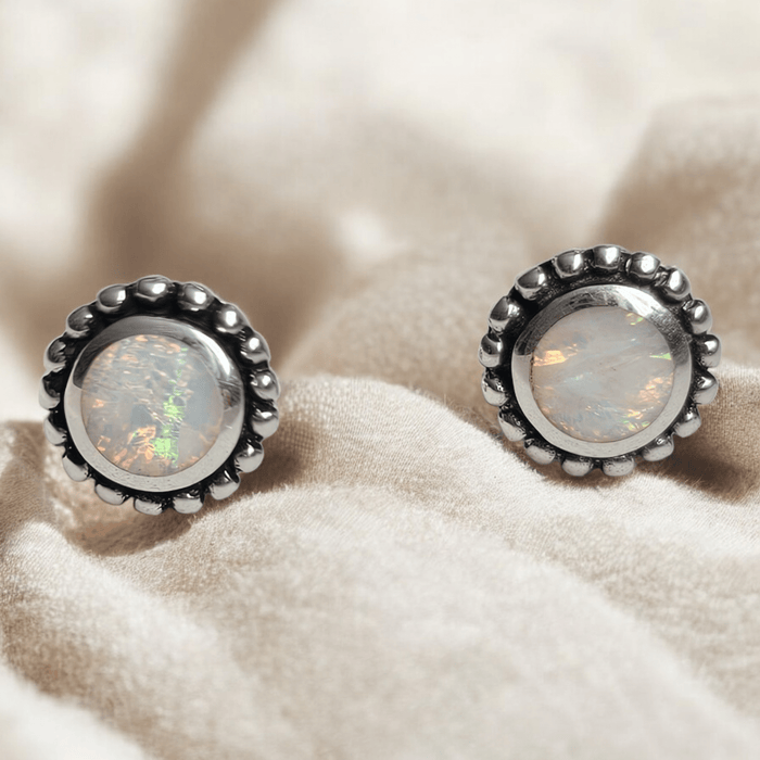 Sterling silver s925 earrings Opal flower stud
