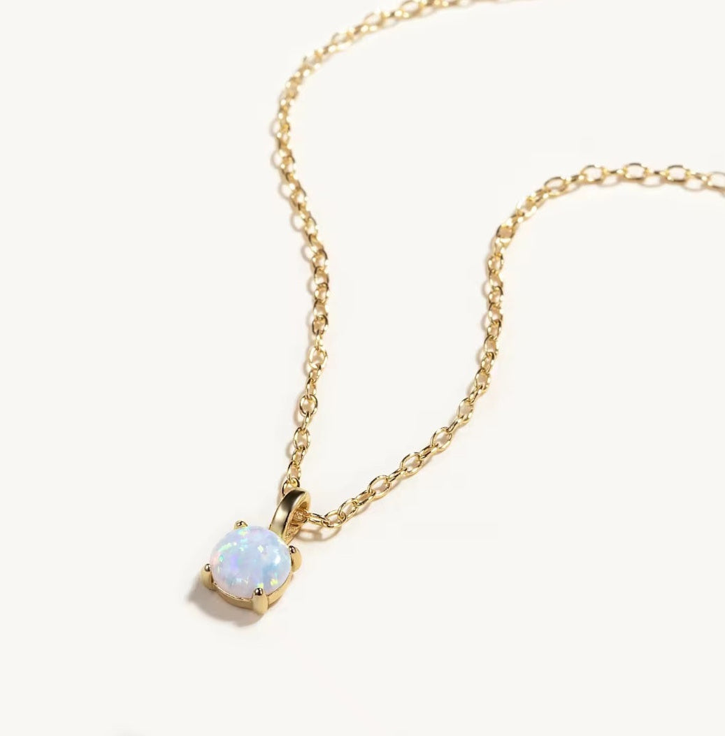 Sterling silver s925 gold plated necklace Opal minimalist