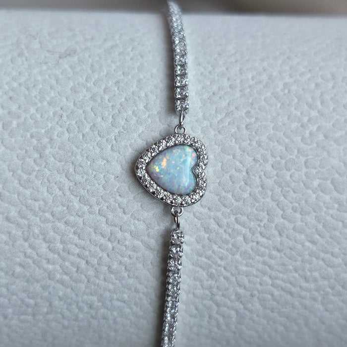 Sterling silver s925 bracelet Zirconia opal heart Gift