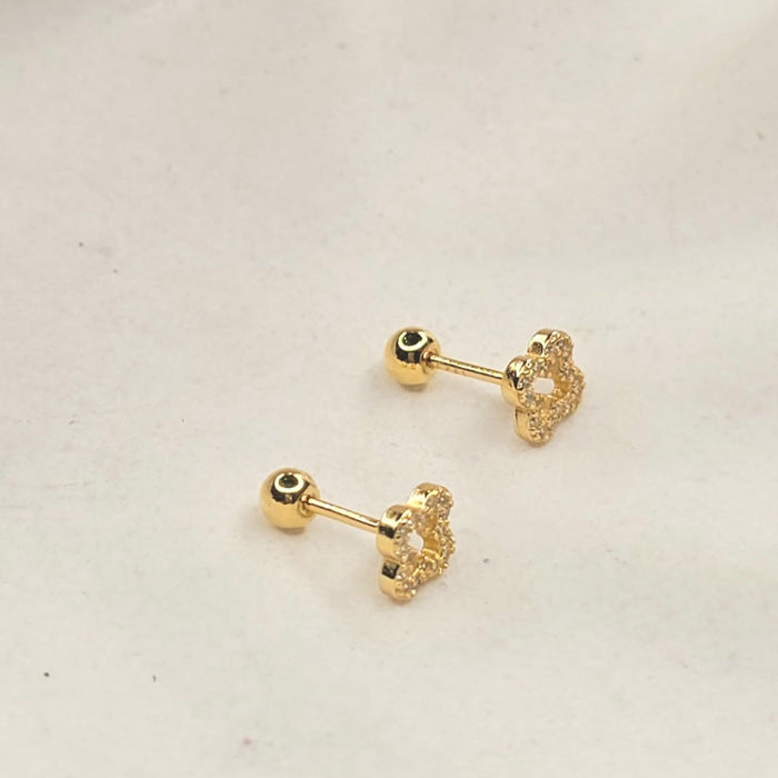 Sterling silver s925 gold plated earrings clover zirconia ball back Gift 🎁