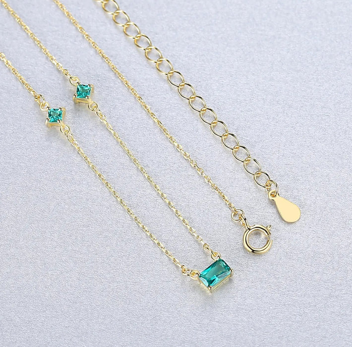Sterling silver s925 gold plated necklace green zirconia