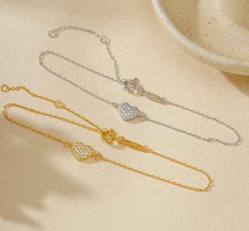 Sterling silver s925 bracelet Zirconia heart