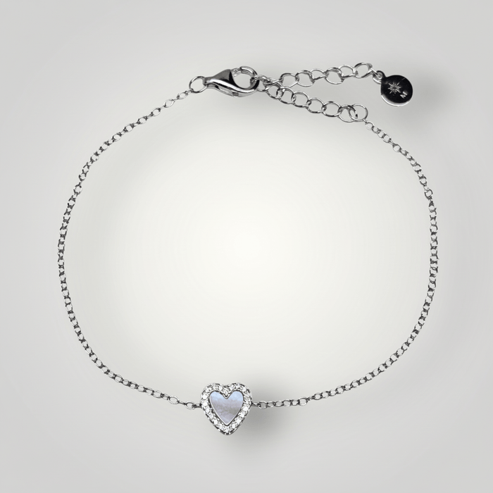 Sterling silver s925 bracelet Mother of pearl heart CZ Gift , Bridal