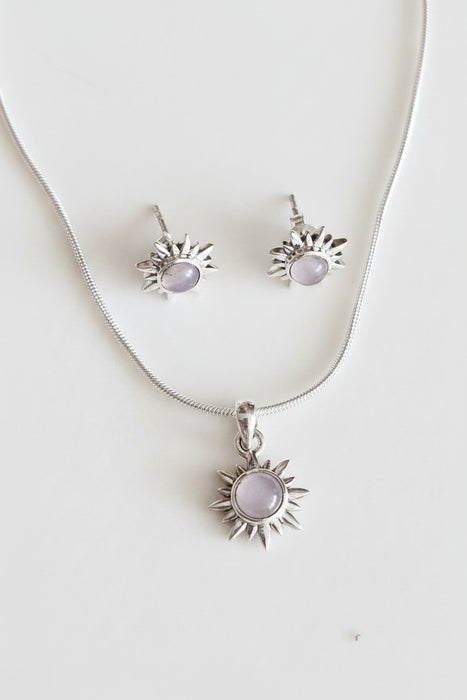 Sterling silver S925 nude Moonstone jewelry set Sun , earrings and pendant necklace