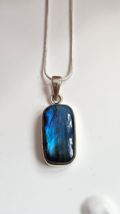 Sterling silver s925 pendant necklace Labradonite gemstone Large