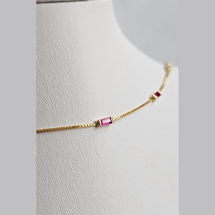 Sterling silver s925 gold plated necklace Zirconia rectangle pink Gift 💝