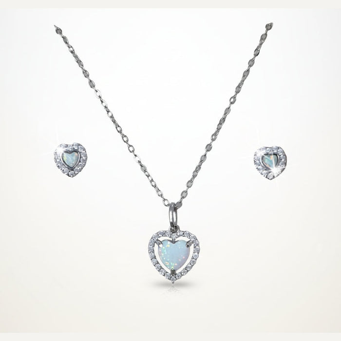 Sterling silver s925 earrings pendant necklace set Zirconia opal heart ❤️