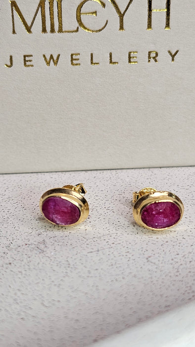 Sterling silver s925 earrings gold plated ruby