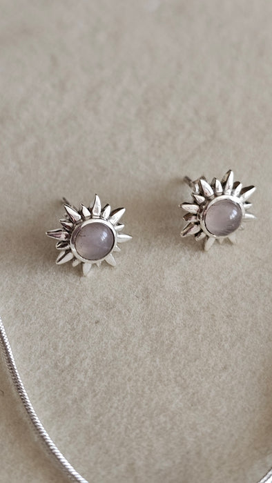 Sterling silver S925 nude Moonstone jewelry set Sun , earrings and pendant necklace