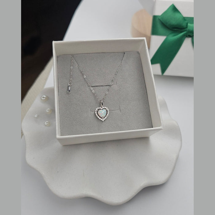 Sterling silver s925 pendant necklace Opal zirconia heart zirconia Gift 🎁