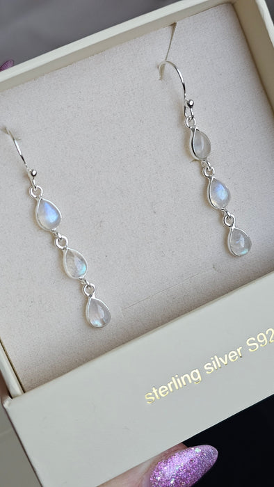 Sterling silver s925 earrings drop natural moonstone bridal