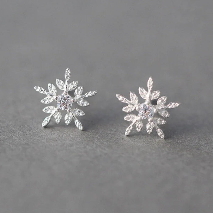 Sterling silver s925 earrings zirconia stud Snowflakes