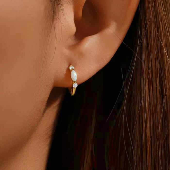 Sterling silver s925 gold plated hoop earrings CZ opal
