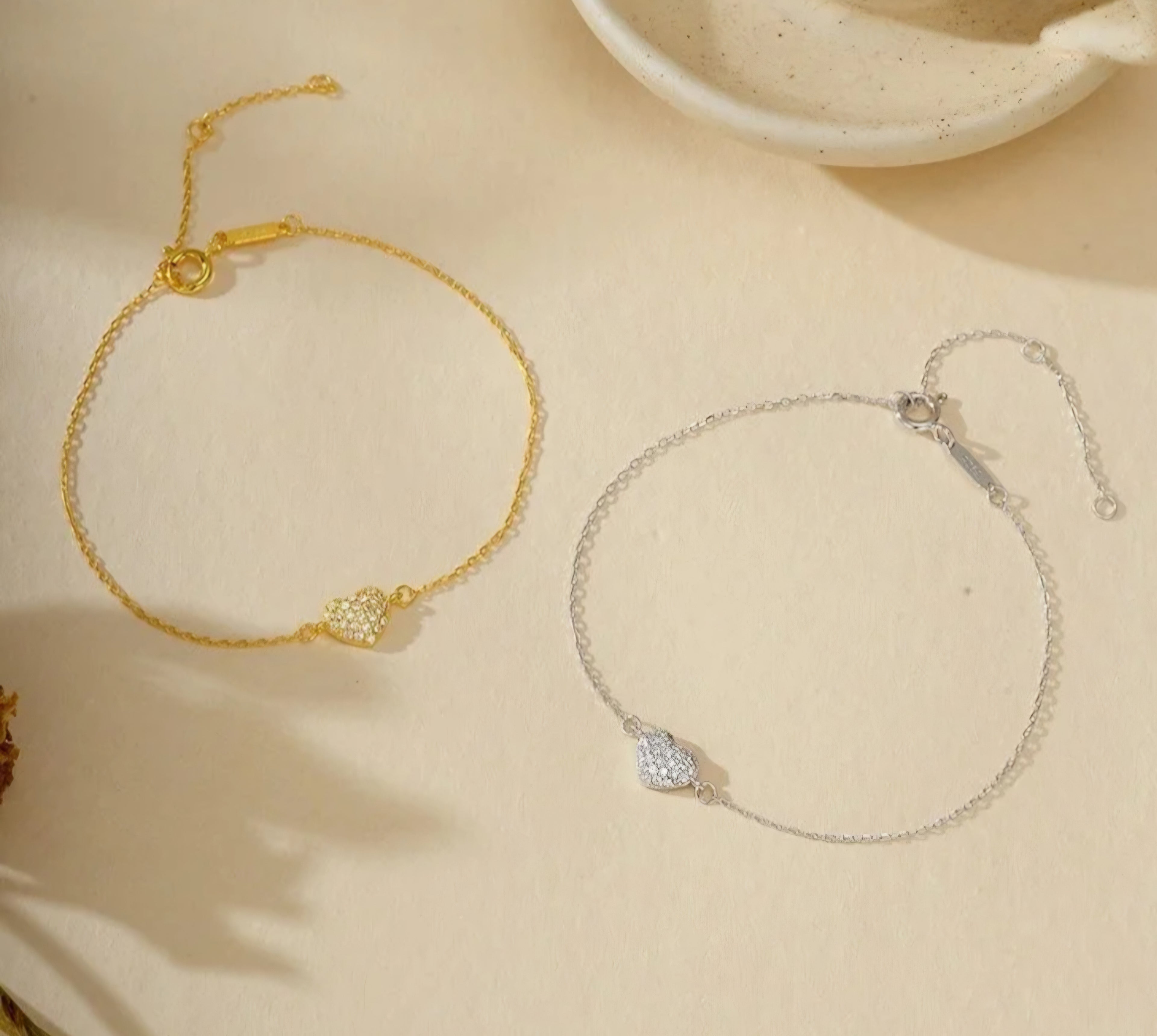 Sterling silver s925 gold plated bracelet Zirconia heart