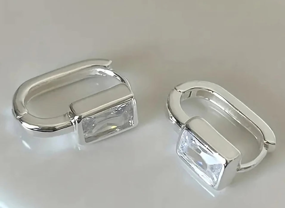 Sterling silver s925 earrings hoop zirconia chunky