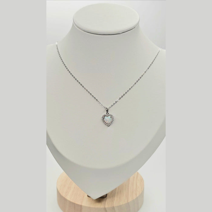 Sterling silver s925 pendant necklace Opal zirconia heart zirconia Gift 🎁