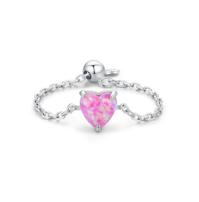 Sterling silver s925 ring pink🩷 opal chain adjustable