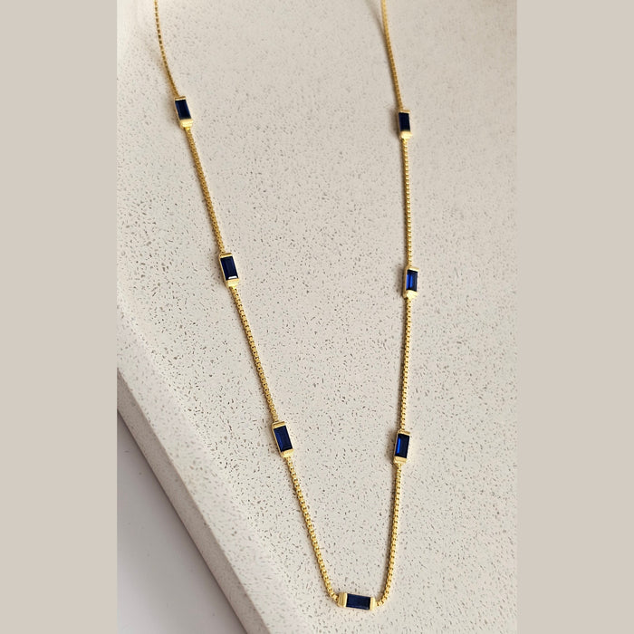 Sterling silver s925 gold plated necklace Zirconia rectangle Blue gift 💝